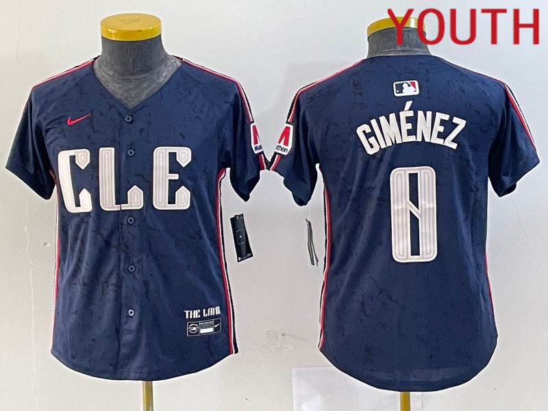 Youth Cleveland Indians #0 Gimenez Blue City Edition Nike 2024 MLB Jersey style 5->youth mlb jersey->Youth Jersey
